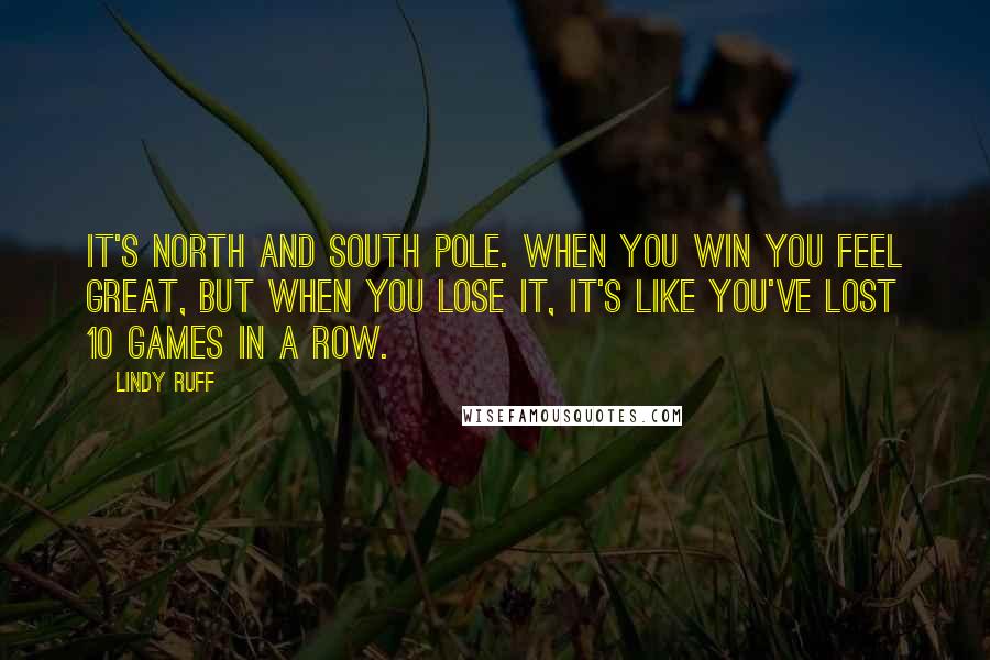 Lindy Ruff Quotes: It's north and south pole. When you win you feel great, but when you lose it, it's like you've lost 10 games in a row.