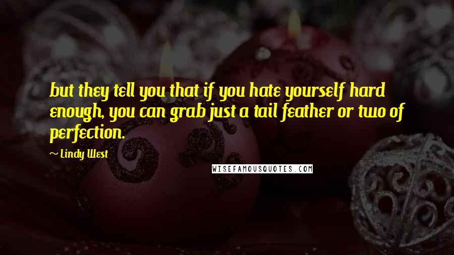 Lindy West Quotes: but they tell you that if you hate yourself hard enough, you can grab just a tail feather or two of perfection.