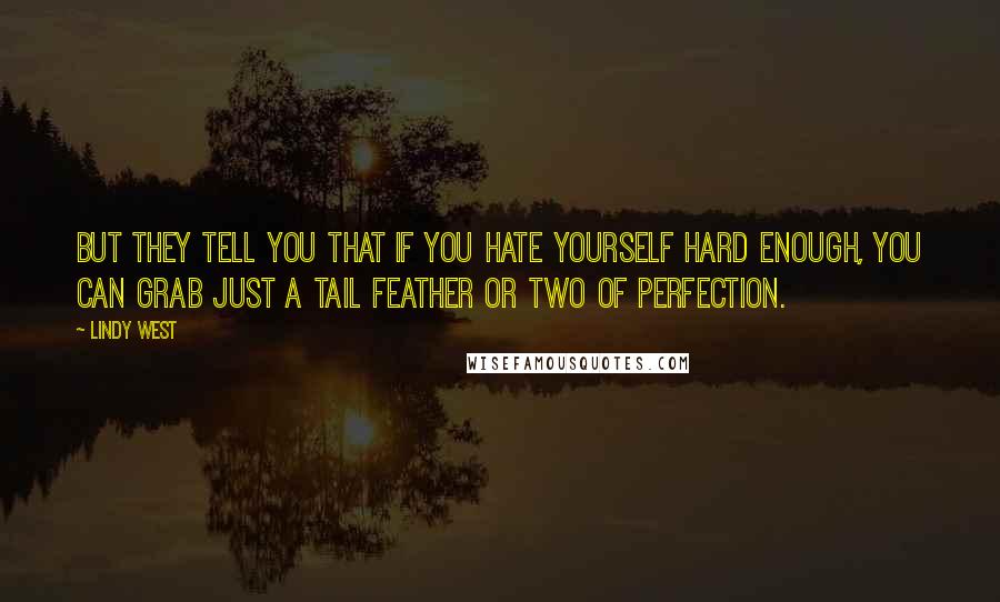 Lindy West Quotes: but they tell you that if you hate yourself hard enough, you can grab just a tail feather or two of perfection.