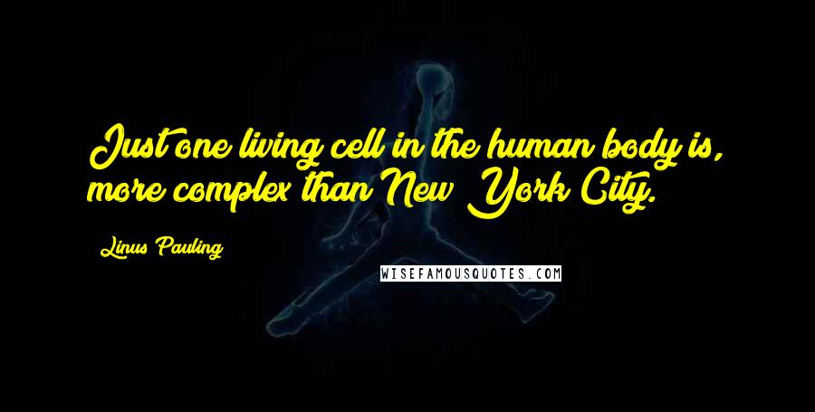 Linus Pauling Quotes: Just one living cell in the human body is, more complex than New York City.