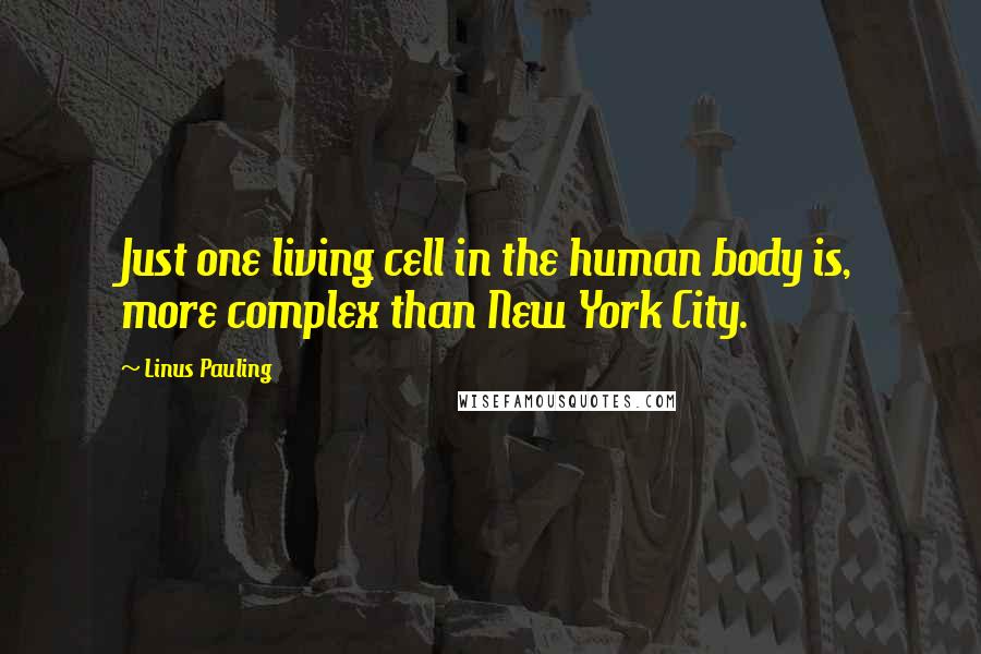 Linus Pauling Quotes: Just one living cell in the human body is, more complex than New York City.