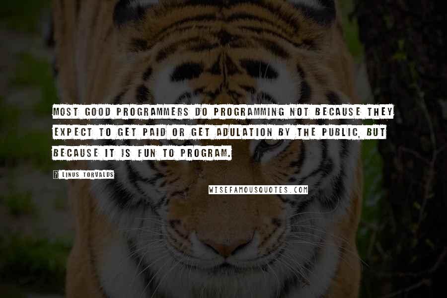 Linus Torvalds Quotes: Most good programmers do programming not because they expect to get paid or get adulation by the public, but because it is fun to program.