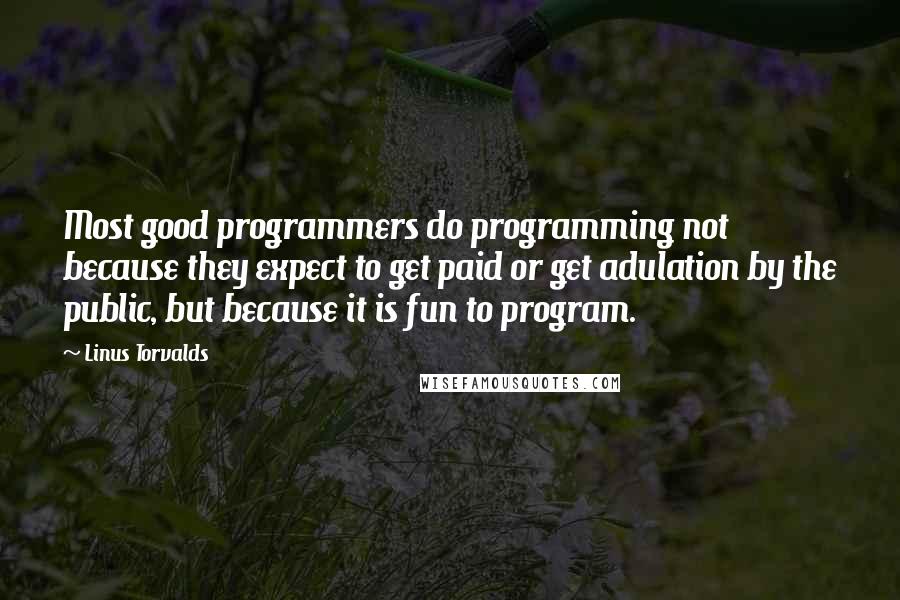 Linus Torvalds Quotes: Most good programmers do programming not because they expect to get paid or get adulation by the public, but because it is fun to program.