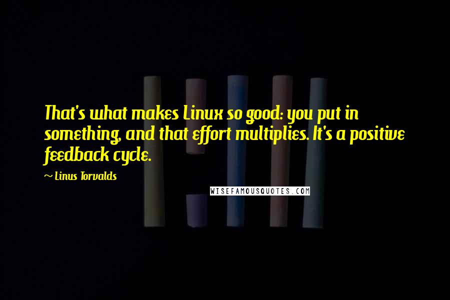 Linus Torvalds Quotes: That's what makes Linux so good: you put in something, and that effort multiplies. It's a positive feedback cycle.