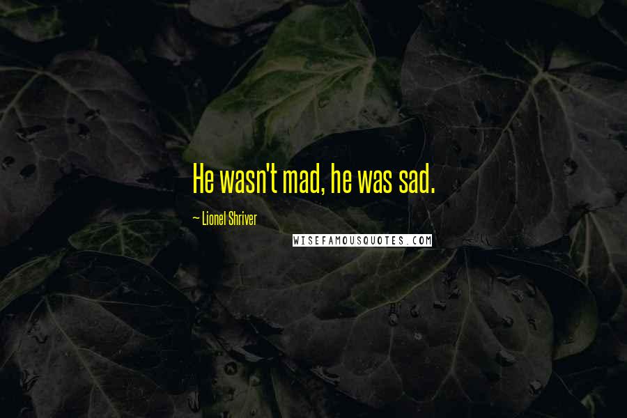 Lionel Shriver Quotes: He wasn't mad, he was sad.