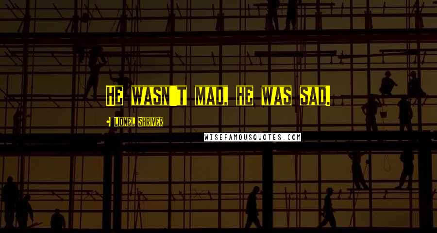 Lionel Shriver Quotes: He wasn't mad, he was sad.