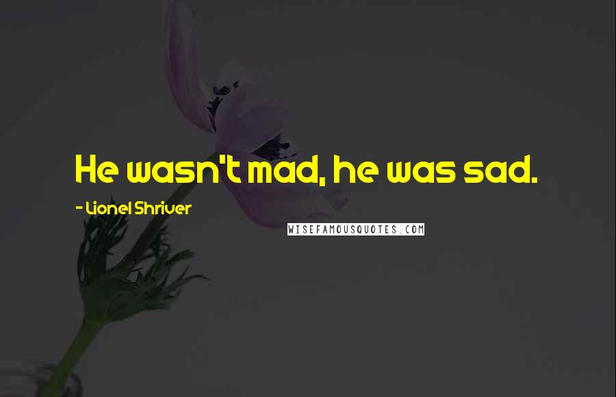 Lionel Shriver Quotes: He wasn't mad, he was sad.