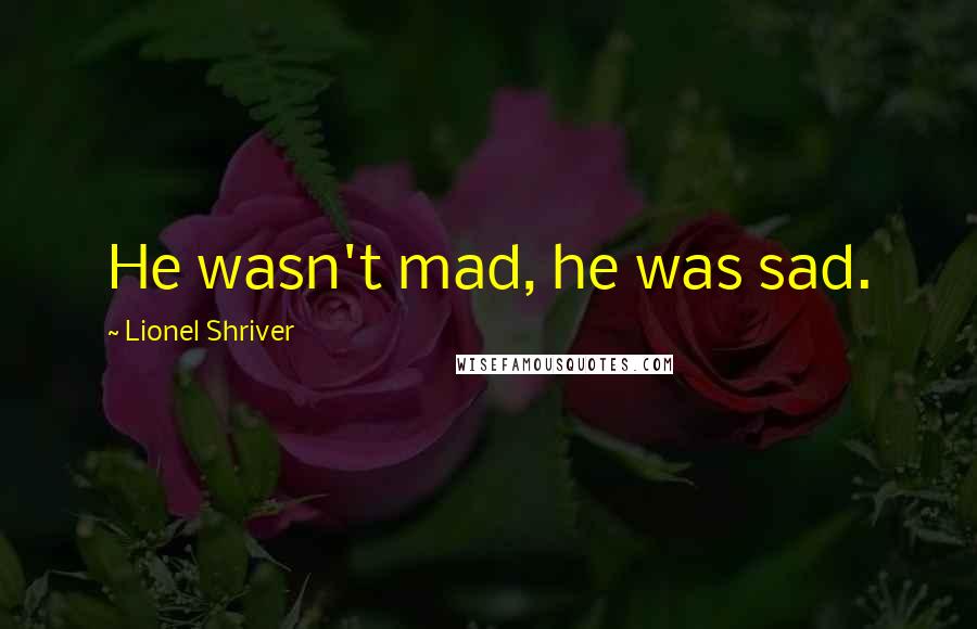 Lionel Shriver Quotes: He wasn't mad, he was sad.