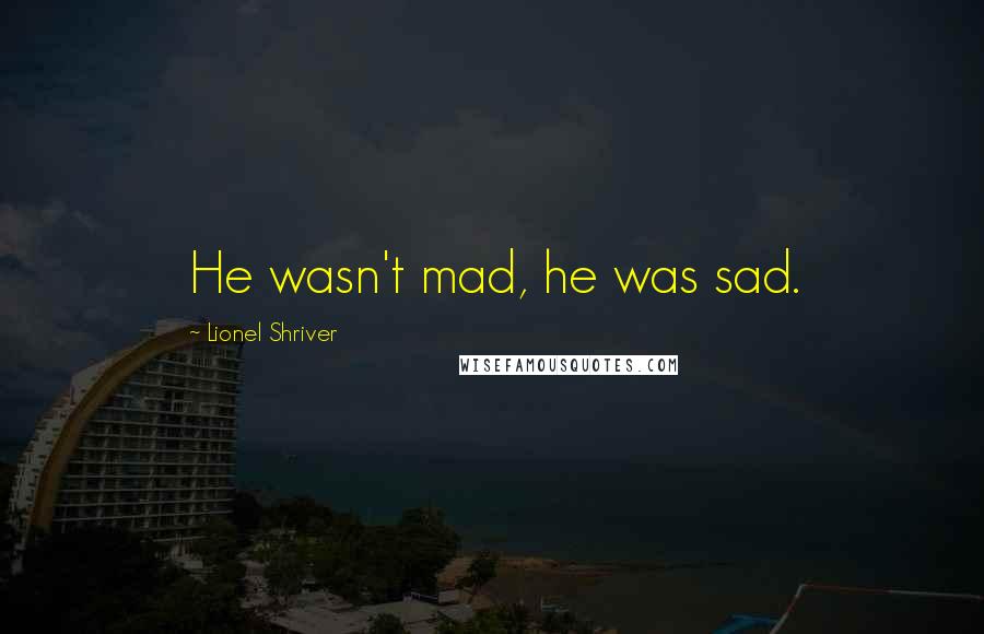 Lionel Shriver Quotes: He wasn't mad, he was sad.