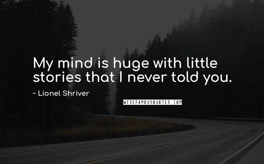 Lionel Shriver Quotes: My mind is huge with little stories that I never told you.
