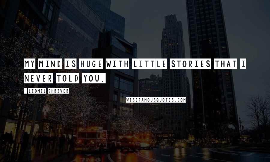 Lionel Shriver Quotes: My mind is huge with little stories that I never told you.