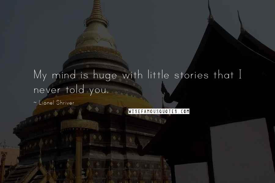 Lionel Shriver Quotes: My mind is huge with little stories that I never told you.