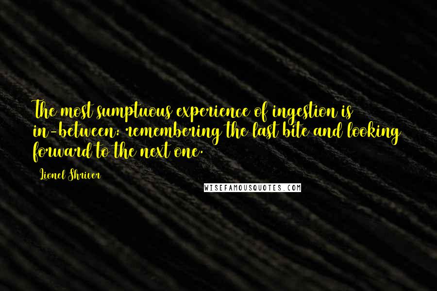 Lionel Shriver Quotes: The most sumptuous experience of ingestion is in-between: remembering the last bite and looking forward to the next one.