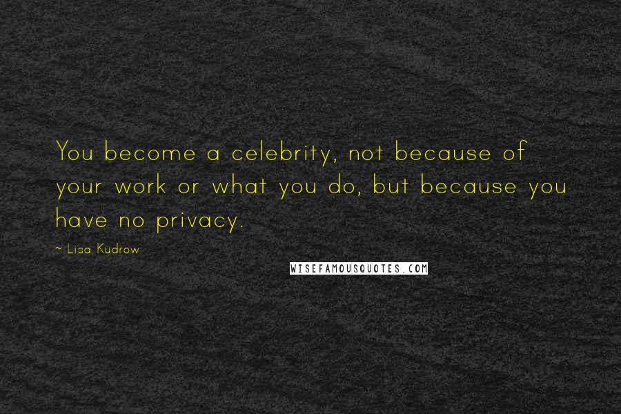 Lisa Kudrow Quotes: You become a celebrity, not because of your work or what you do, but because you have no privacy.