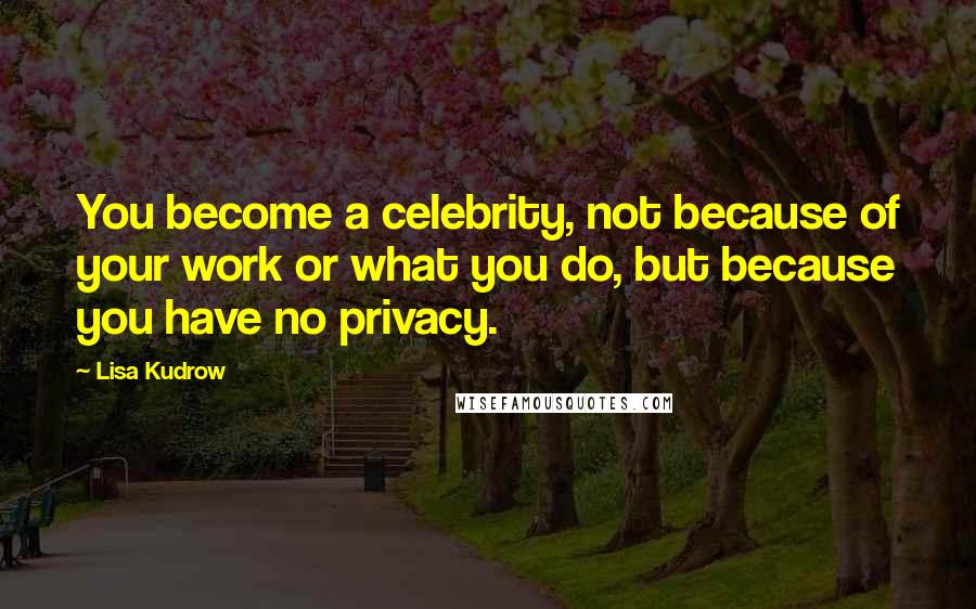 Lisa Kudrow Quotes: You become a celebrity, not because of your work or what you do, but because you have no privacy.
