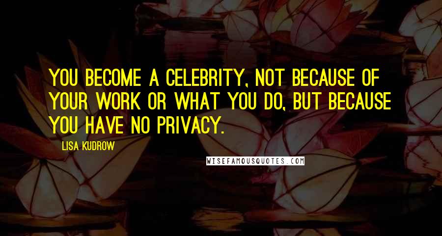 Lisa Kudrow Quotes: You become a celebrity, not because of your work or what you do, but because you have no privacy.