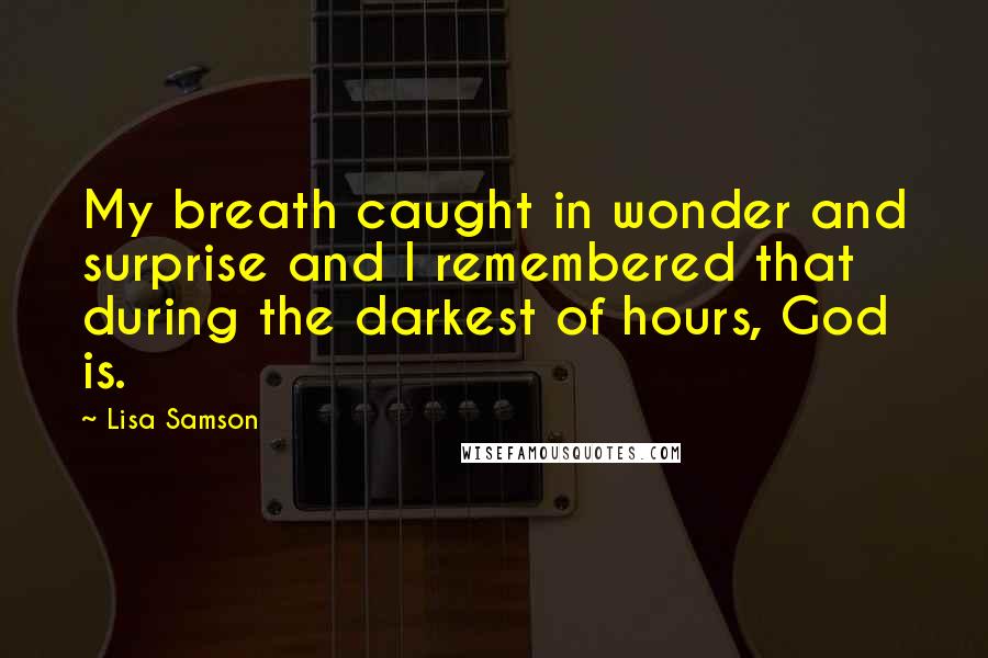 Lisa Samson Quotes: My breath caught in wonder and surprise and I remembered that during the darkest of hours, God is.