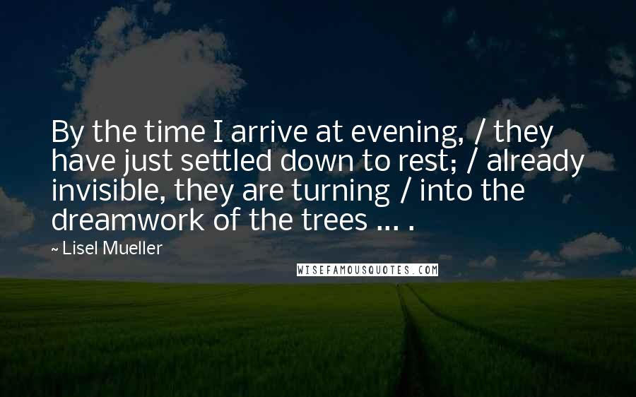 Lisel Mueller Quotes: By the time I arrive at evening, / they have just settled down to rest; / already invisible, they are turning / into the dreamwork of the trees ... .