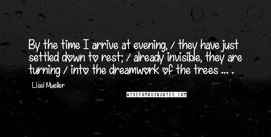 Lisel Mueller Quotes: By the time I arrive at evening, / they have just settled down to rest; / already invisible, they are turning / into the dreamwork of the trees ... .