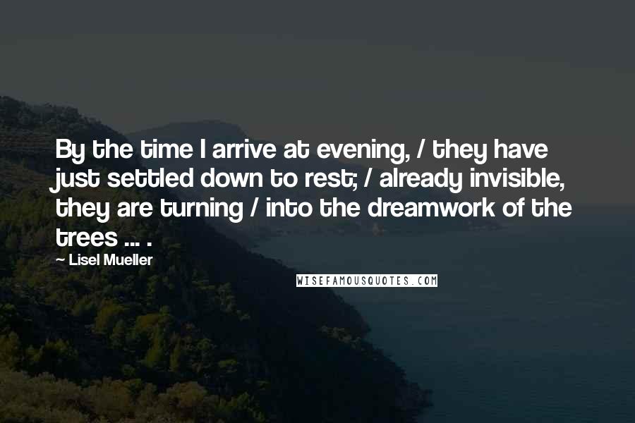 Lisel Mueller Quotes: By the time I arrive at evening, / they have just settled down to rest; / already invisible, they are turning / into the dreamwork of the trees ... .