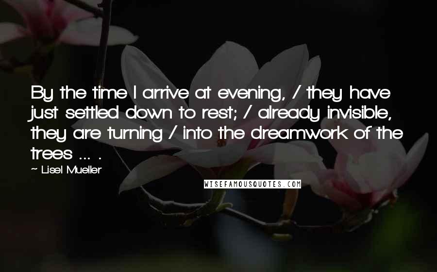 Lisel Mueller Quotes: By the time I arrive at evening, / they have just settled down to rest; / already invisible, they are turning / into the dreamwork of the trees ... .