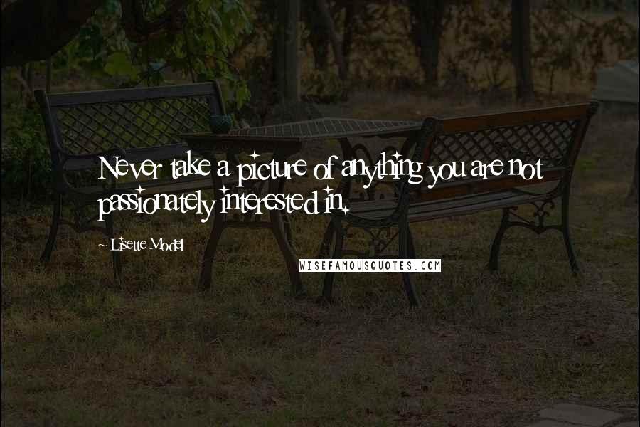 Lisette Model Quotes: Never take a picture of anything you are not passionately interested in.