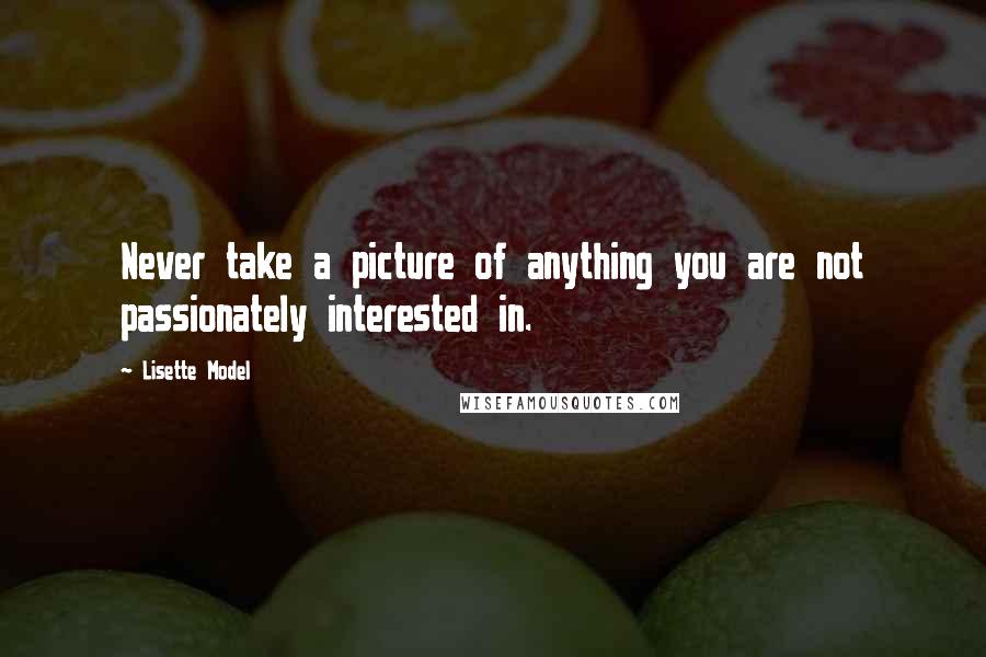 Lisette Model Quotes: Never take a picture of anything you are not passionately interested in.