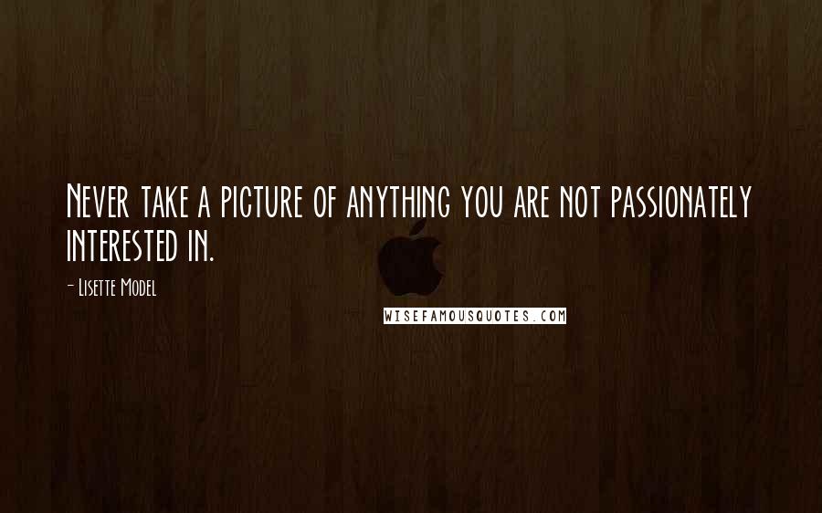 Lisette Model Quotes: Never take a picture of anything you are not passionately interested in.