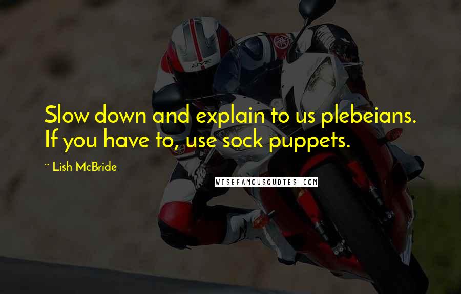 Lish McBride Quotes: Slow down and explain to us plebeians. If you have to, use sock puppets.