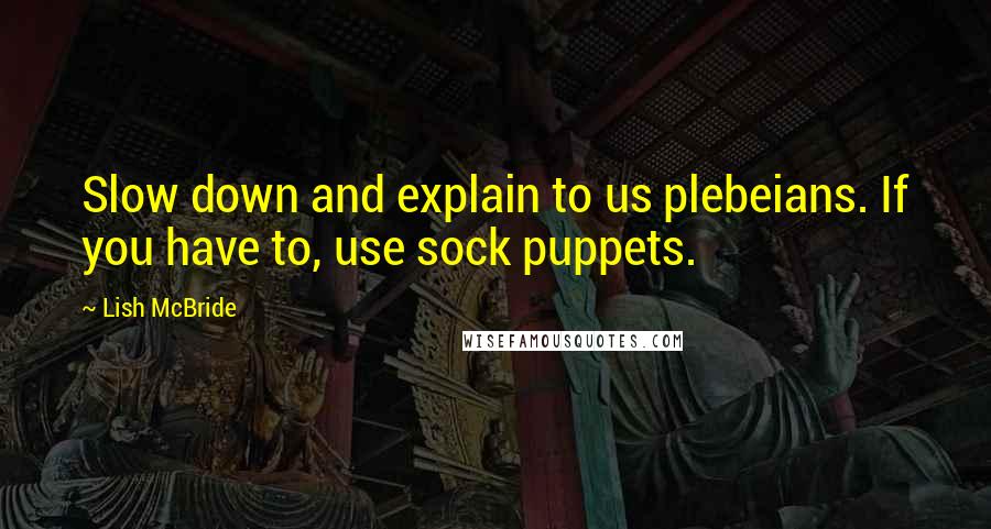 Lish McBride Quotes: Slow down and explain to us plebeians. If you have to, use sock puppets.