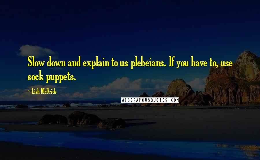 Lish McBride Quotes: Slow down and explain to us plebeians. If you have to, use sock puppets.