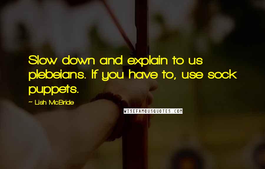 Lish McBride Quotes: Slow down and explain to us plebeians. If you have to, use sock puppets.