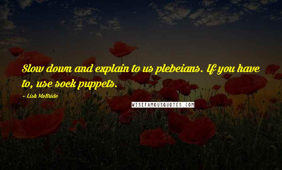 Lish McBride Quotes: Slow down and explain to us plebeians. If you have to, use sock puppets.