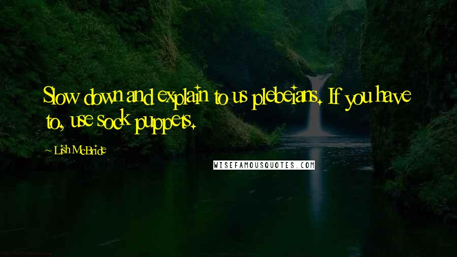 Lish McBride Quotes: Slow down and explain to us plebeians. If you have to, use sock puppets.