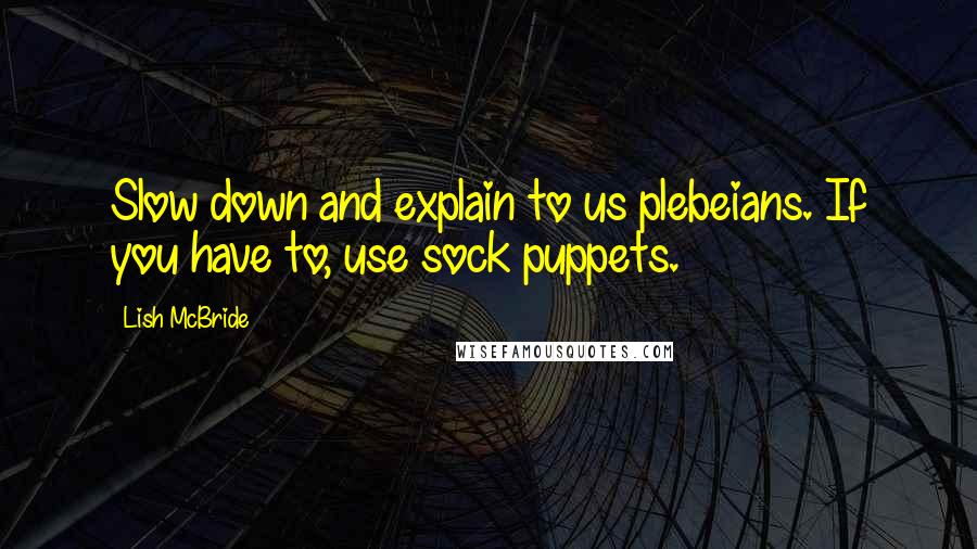 Lish McBride Quotes: Slow down and explain to us plebeians. If you have to, use sock puppets.