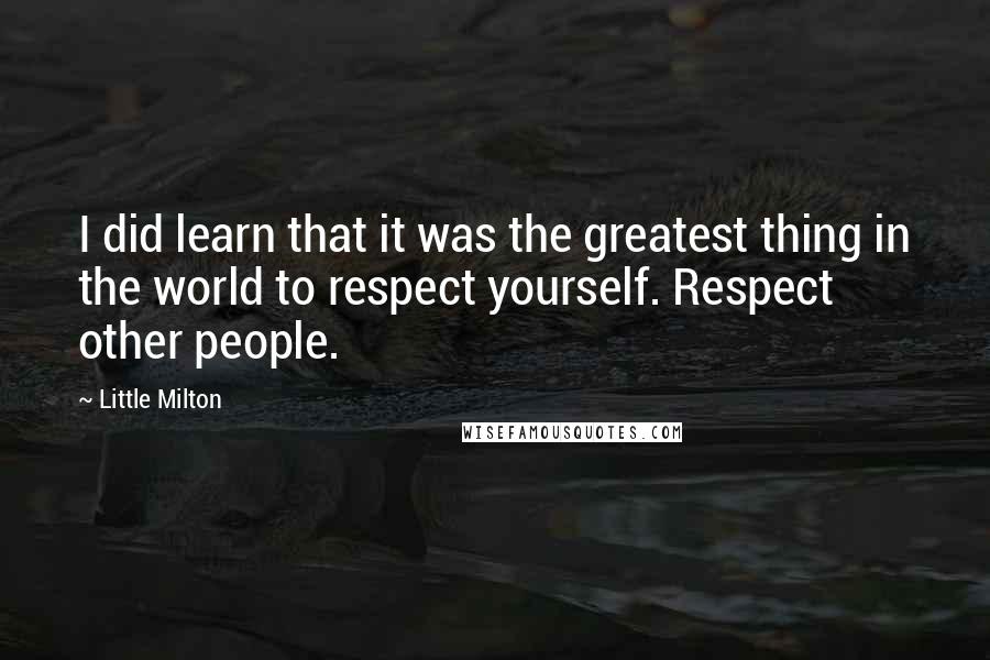 Little Milton Quotes: I did learn that it was the greatest thing in the world to respect yourself. Respect other people.