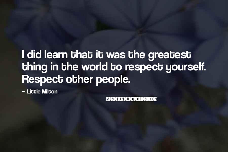 Little Milton Quotes: I did learn that it was the greatest thing in the world to respect yourself. Respect other people.