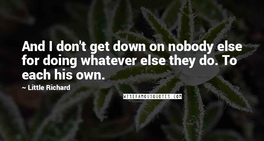 Little Richard Quotes: And I don't get down on nobody else for doing whatever else they do. To each his own.