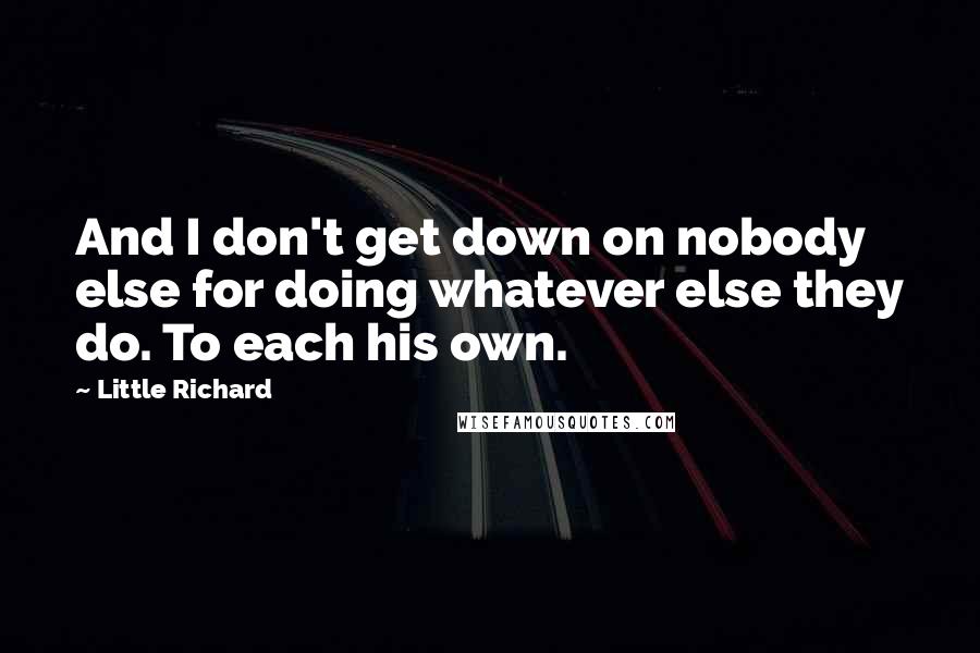 Little Richard Quotes: And I don't get down on nobody else for doing whatever else they do. To each his own.