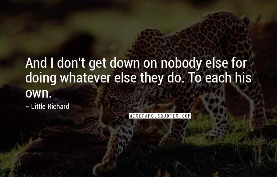 Little Richard Quotes: And I don't get down on nobody else for doing whatever else they do. To each his own.