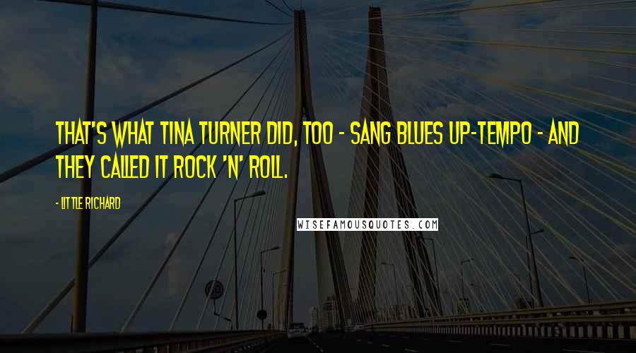 Little Richard Quotes: That's what Tina Turner did, too - sang blues up-tempo - and they called it rock 'n' roll.