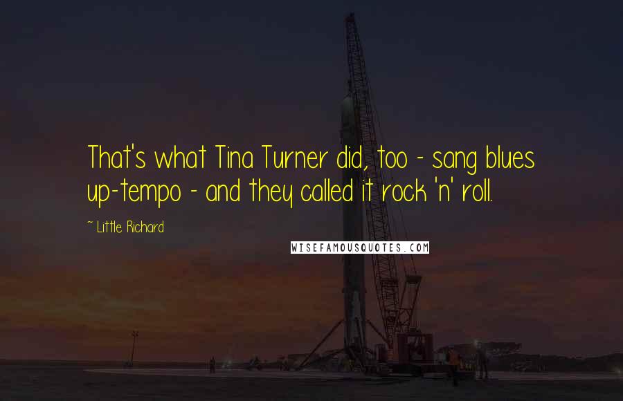 Little Richard Quotes: That's what Tina Turner did, too - sang blues up-tempo - and they called it rock 'n' roll.