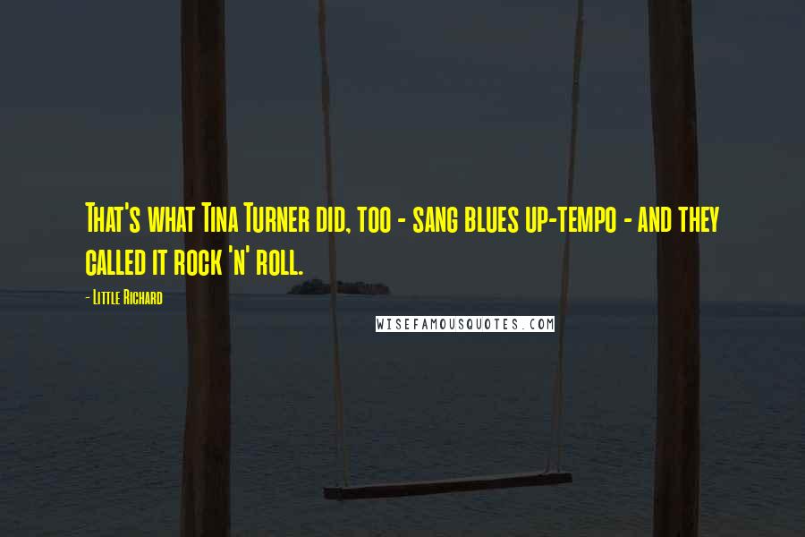 Little Richard Quotes: That's what Tina Turner did, too - sang blues up-tempo - and they called it rock 'n' roll.