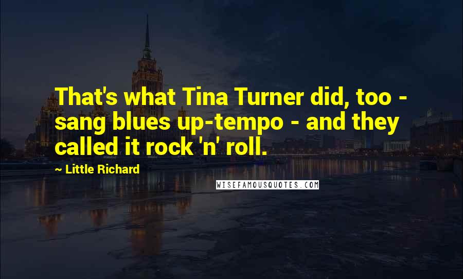 Little Richard Quotes: That's what Tina Turner did, too - sang blues up-tempo - and they called it rock 'n' roll.