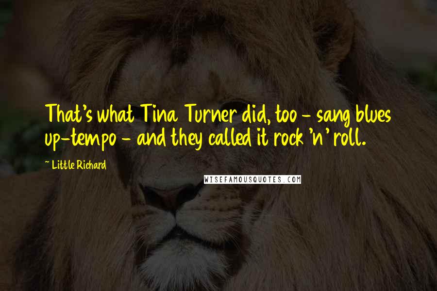 Little Richard Quotes: That's what Tina Turner did, too - sang blues up-tempo - and they called it rock 'n' roll.