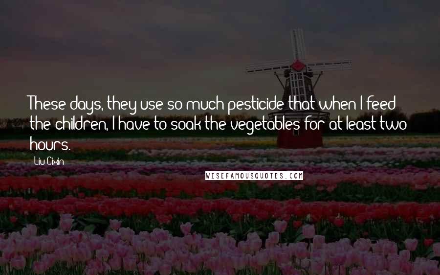 Liu Cixin Quotes: These days, they use so much pesticide that when I feed the children, I have to soak the vegetables for at least two hours.