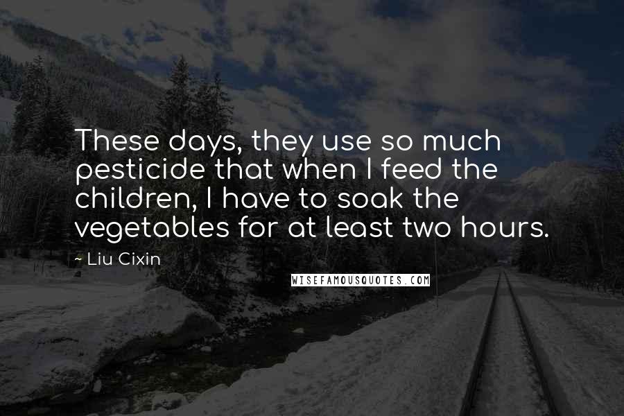 Liu Cixin Quotes: These days, they use so much pesticide that when I feed the children, I have to soak the vegetables for at least two hours.
