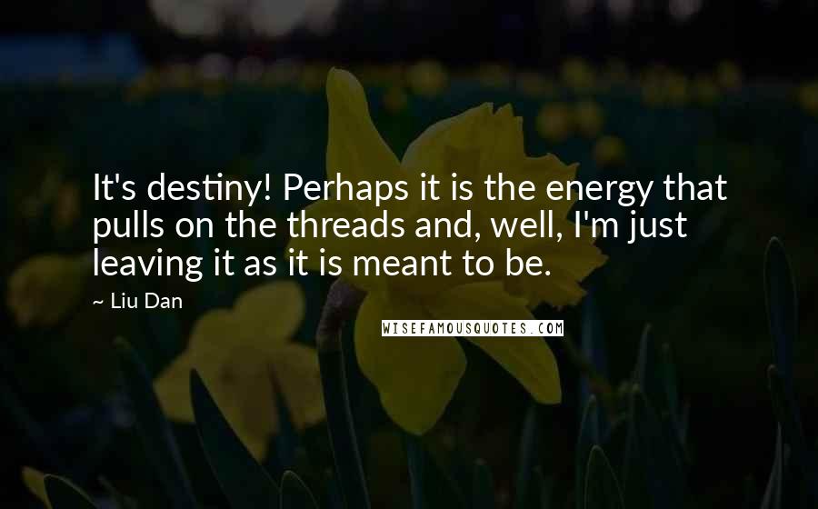Liu Dan Quotes: It's destiny! Perhaps it is the energy that pulls on the threads and, well, I'm just leaving it as it is meant to be.