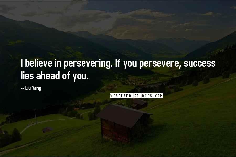 Liu Yang Quotes: I believe in persevering. If you persevere, success lies ahead of you.