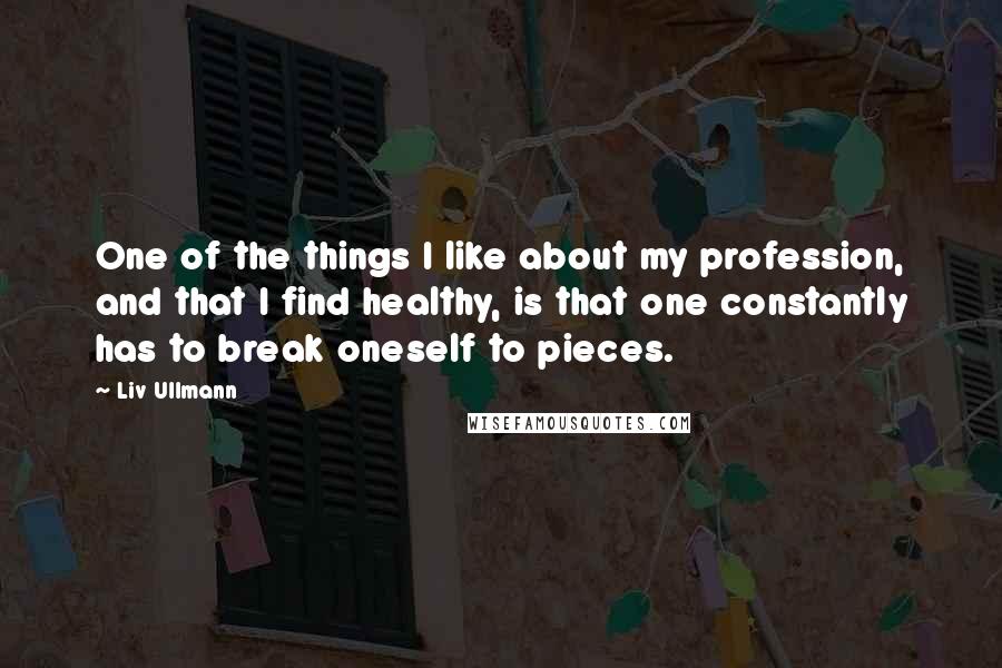 Liv Ullmann Quotes: One of the things I like about my profession, and that I find healthy, is that one constantly has to break oneself to pieces.